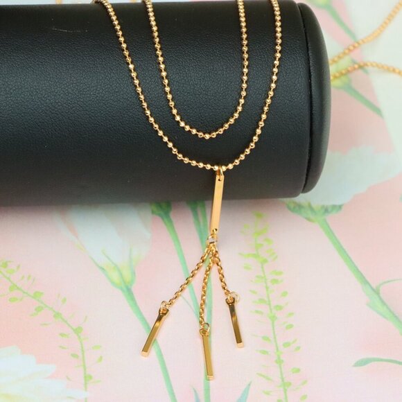 "Elegant Double Layer Rose Gold Drop Pendant Necklace, XPNL1894 - Picture 1 of 12